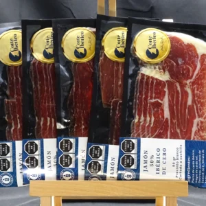 Kit de 5 sobres de jamón 50% ibérico de cebo rebanado a máquina 500g total.