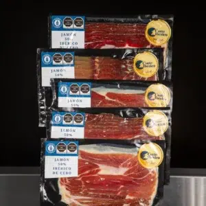 Combo de 5 sobres de 100 gr de jamón 50% iberico de cebo rebanado a maquina